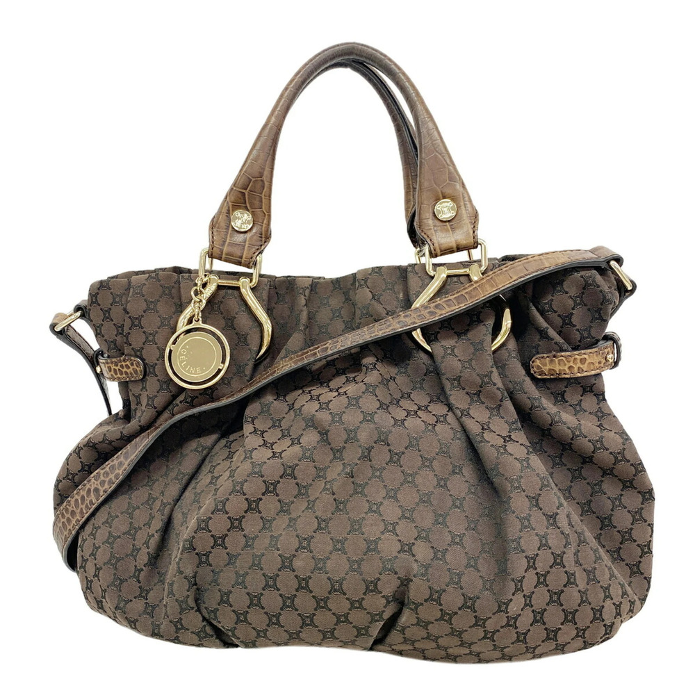 Celine Macadam Nylon Canvas Handbag, Brown/Champagne, 2-way bag for women